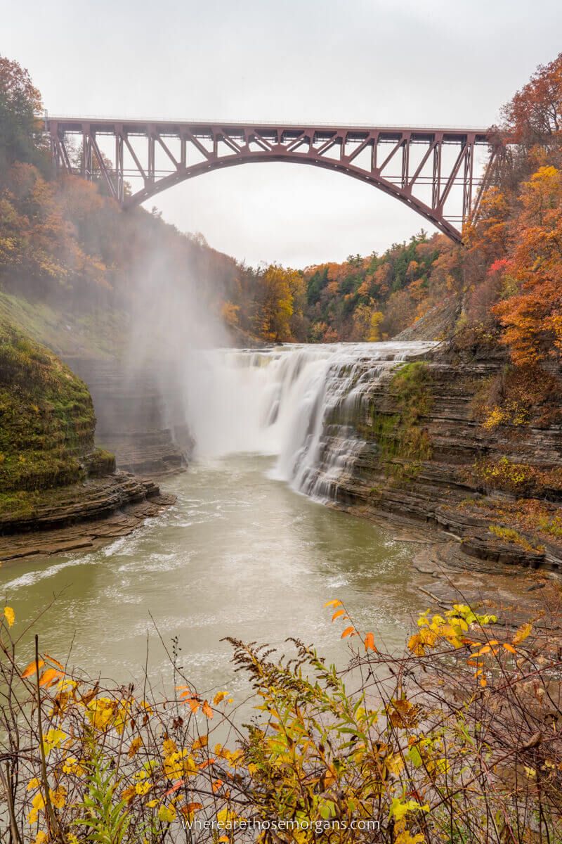 Upper Falls at Letchworth with the picturesque railroad bridge