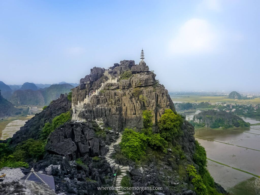 Small pagoda perched on a viewpoint in Ninh Binh Vietnam