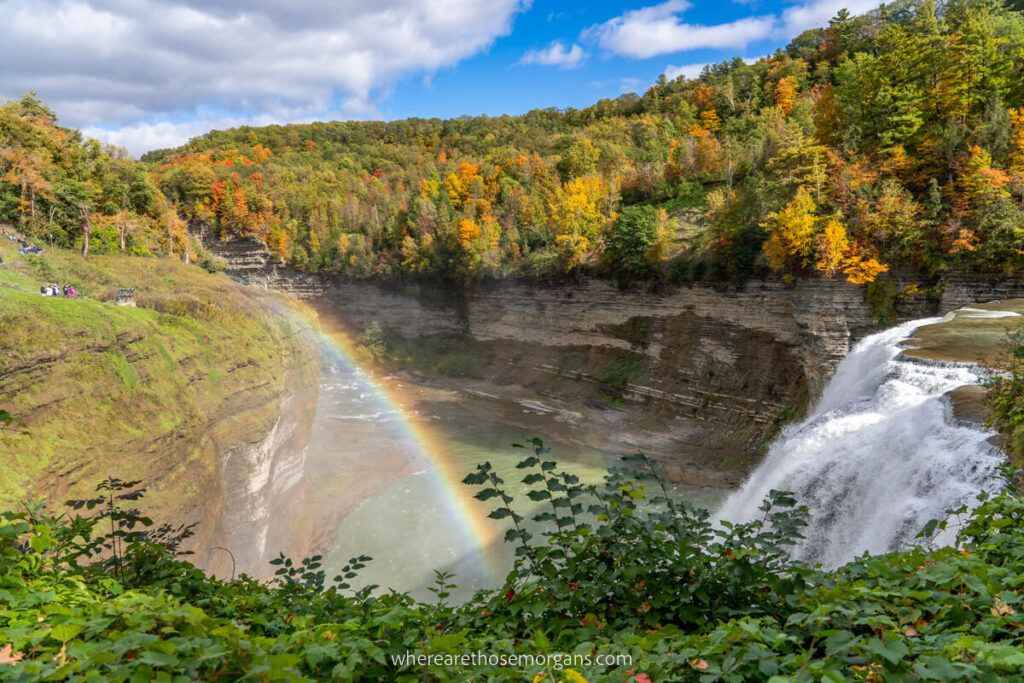 Rainbow shining near middle falls at Letchworth State Park