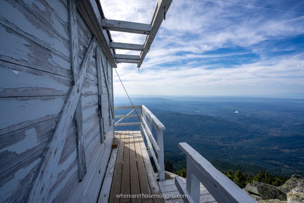 Mt Pilchuck Lookout tower from the side with amazing view over the landscape below