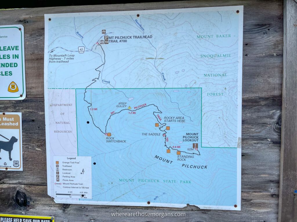 Map of a hike on information board at trailhead