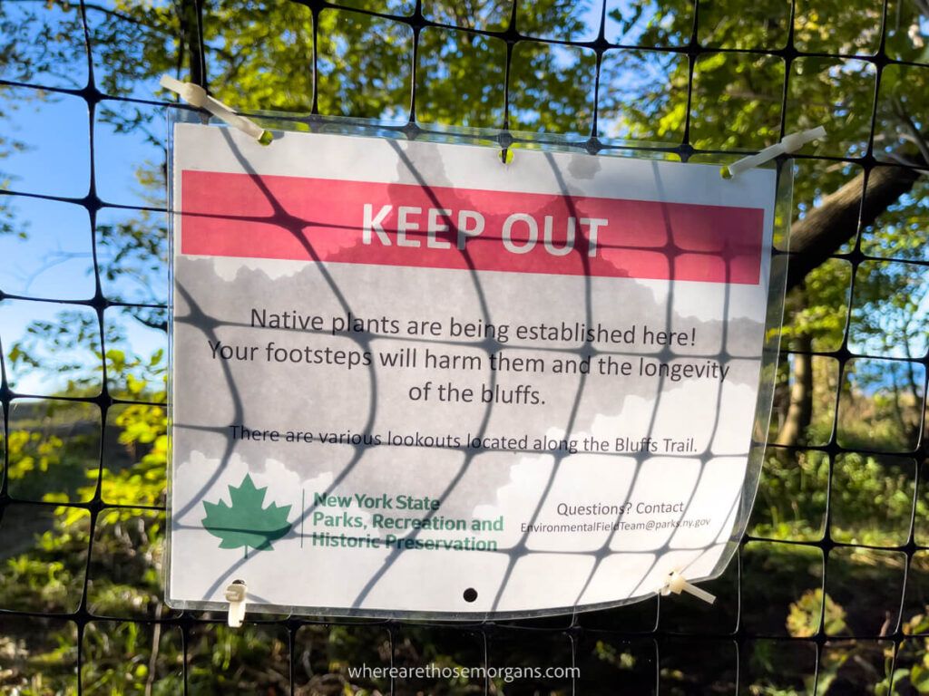 Keep out sign to protect native vegetation