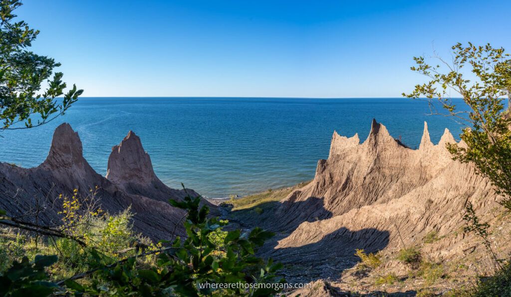 Two large sand bluffs protruding from the ground near Sodus Bay