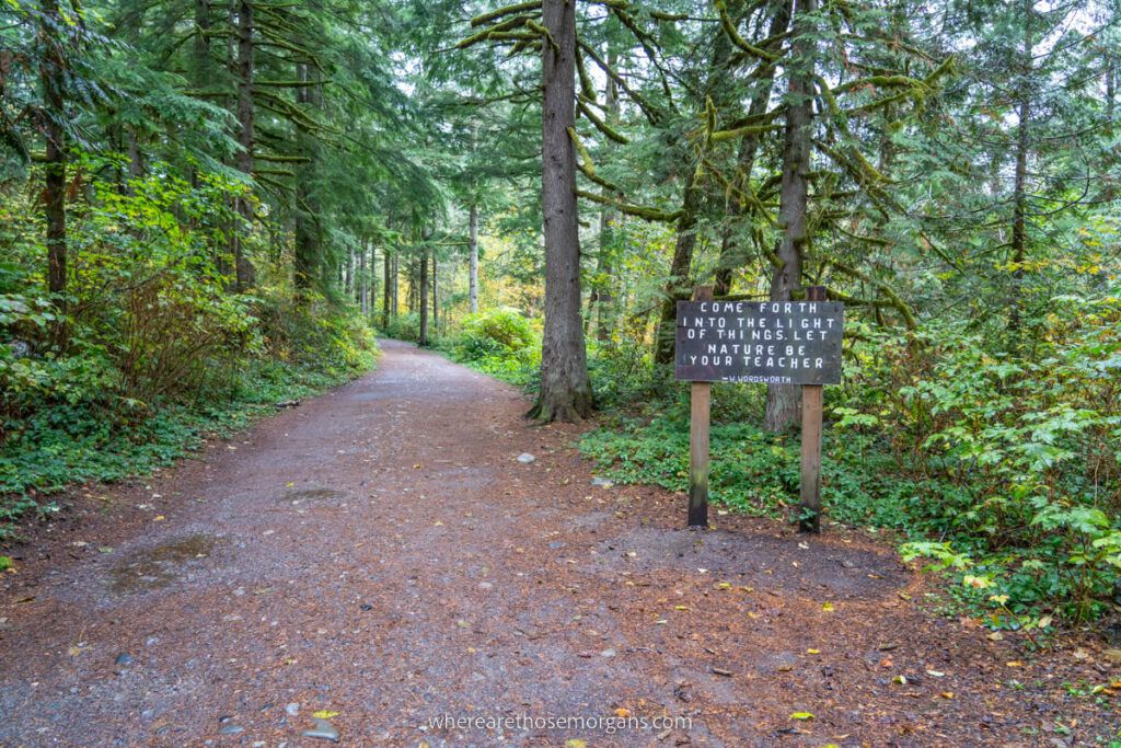 William Wordsworth quote at the beginning of a forest hike in Washington State, USA