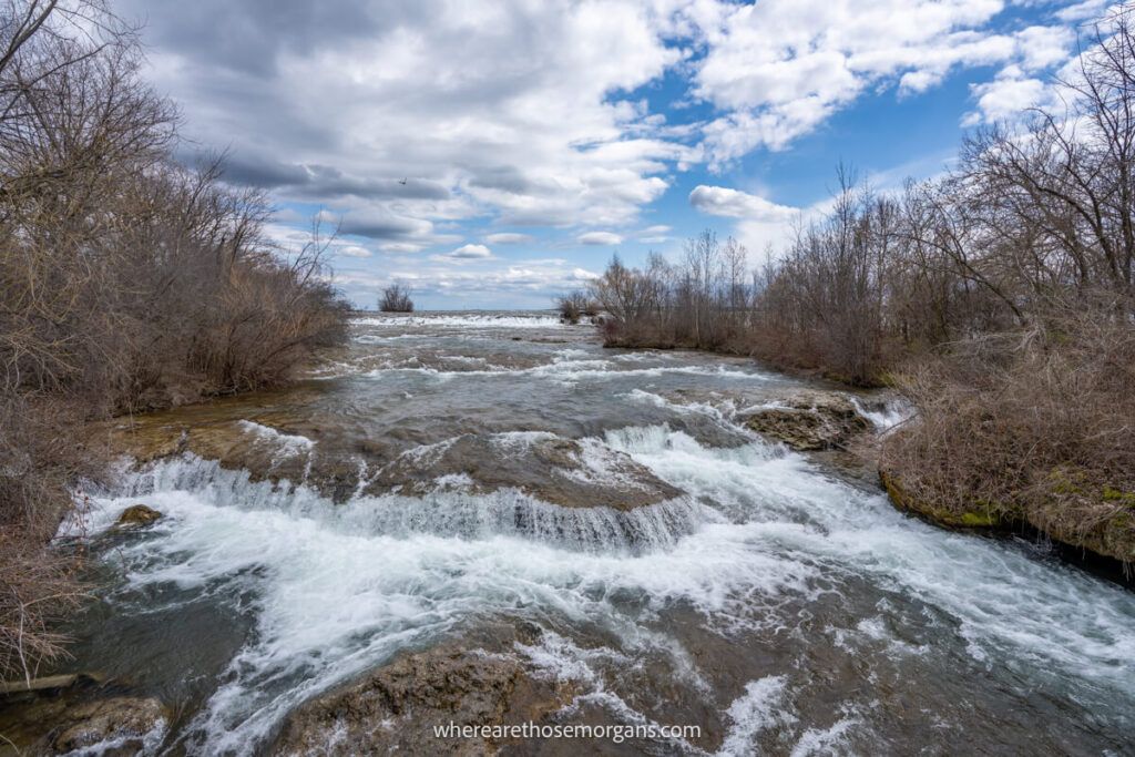 American rapis view with water flowing fast in upstate New York during early spring