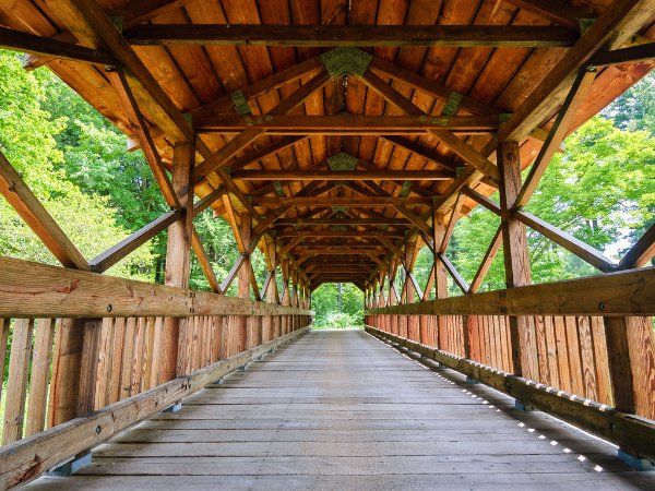 Picturesque wooden covered bridge in Allegany State Park