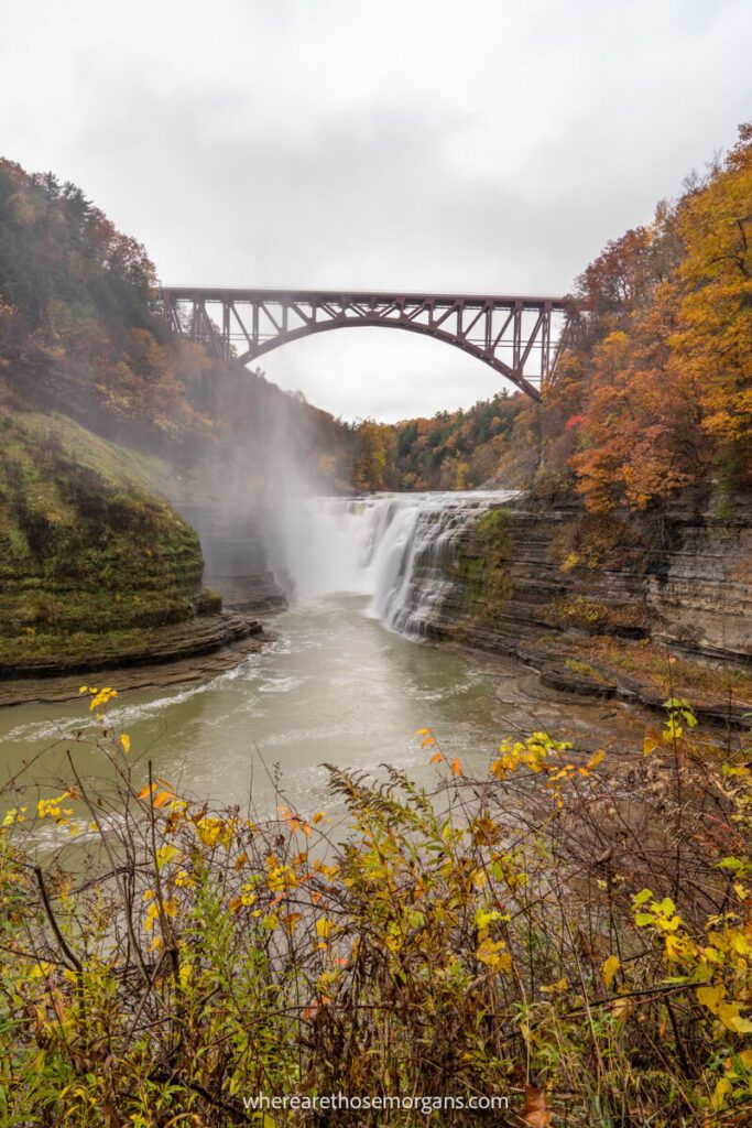Railroad bridge over high falls at Letchworth State Park