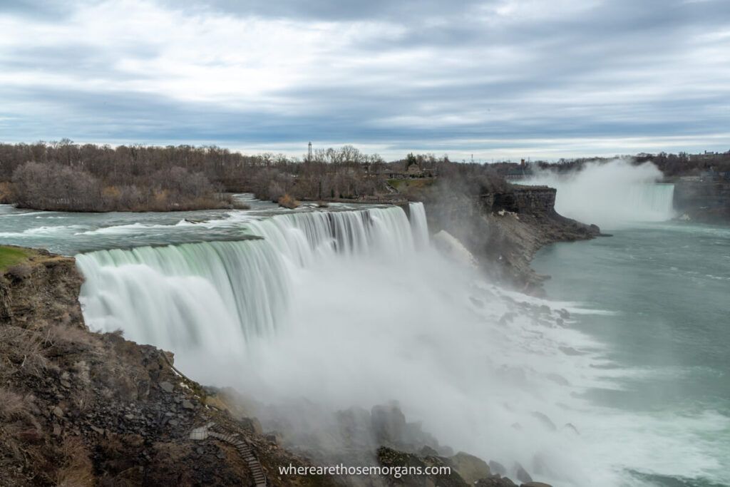 Side profile of Niagara Falls with American, Bridalveil and Horseshoe Falls