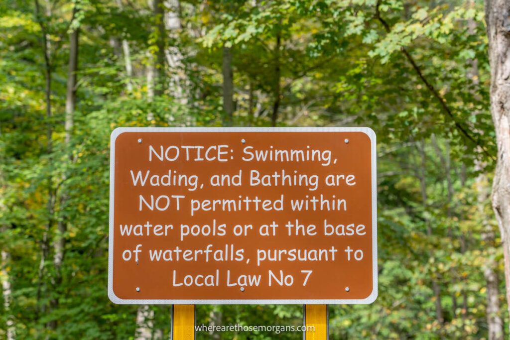 No swimming sign at Grimes Glen Park