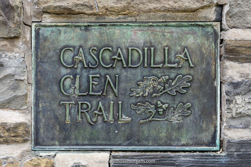 Plaque marking the beginning of a creekside hike