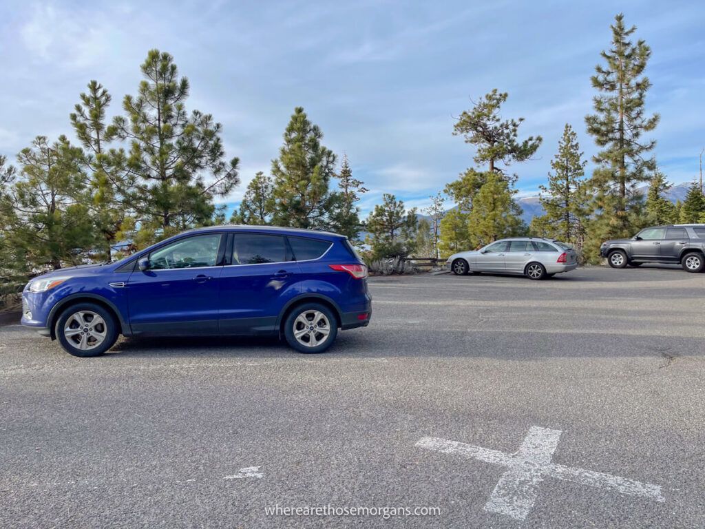 Parking lot for Chimney Beach in Lake Tahoe circular shaped with around 25 spaces