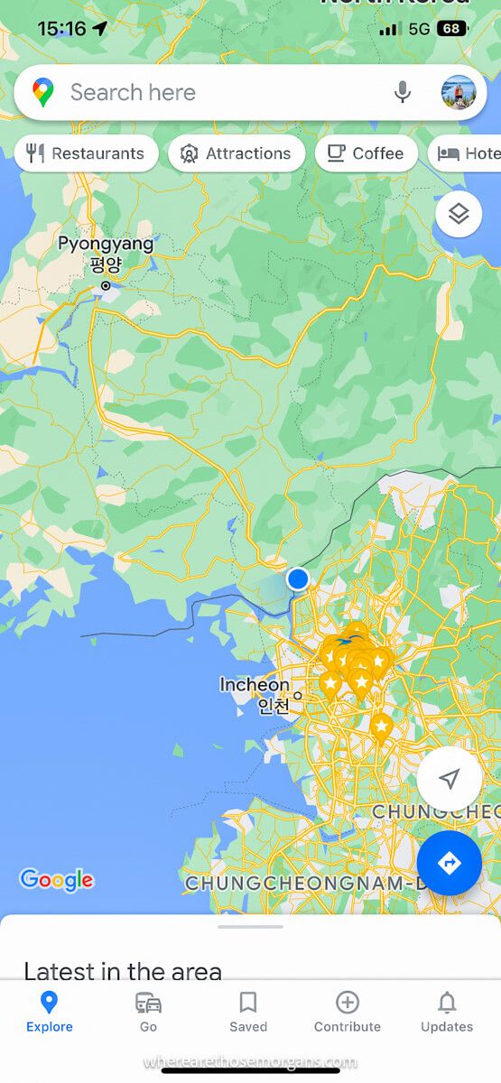 Map showcasing Imjingak Park on border with North and South Korea