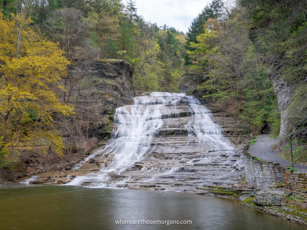 Front on view of Buttermilk Falls in April
