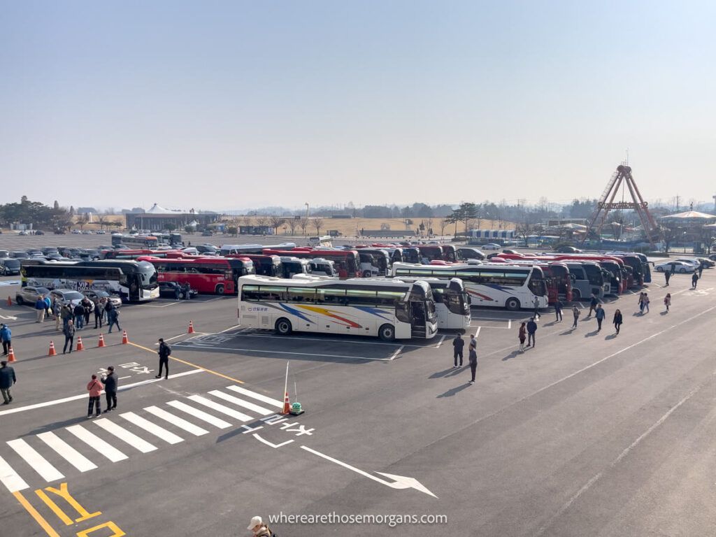 Buses and cars parked in the main Imjingak Parking Lot