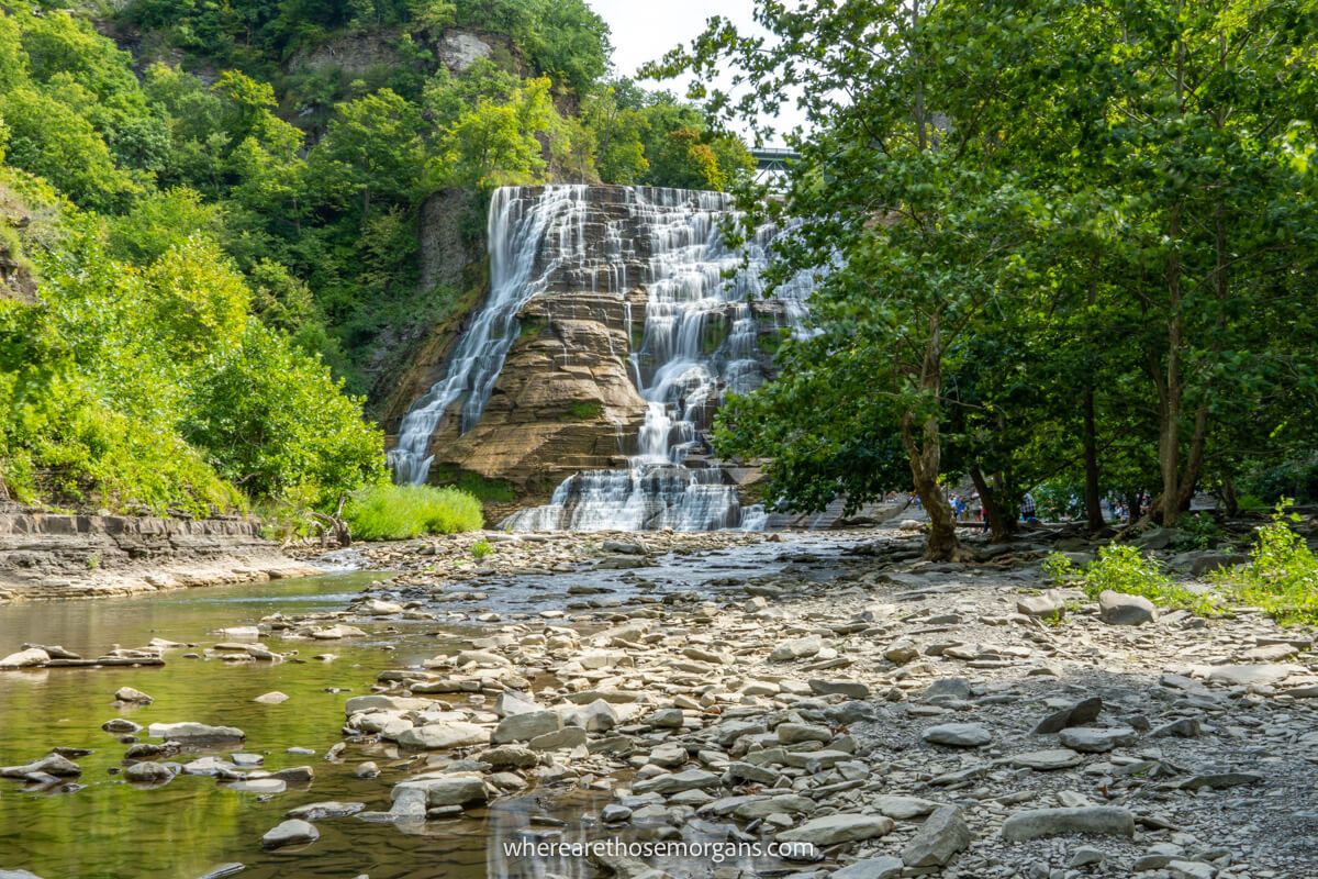 Partially covered Ithaca Falls in upstate NY during the spring season