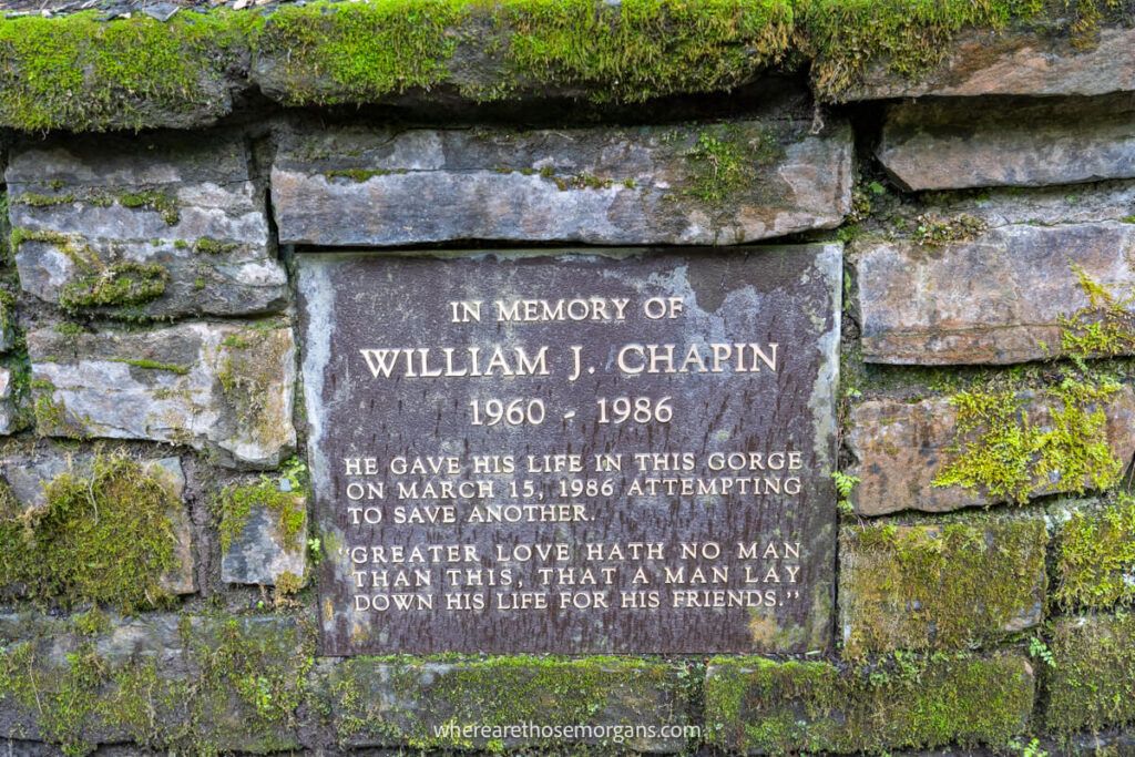 Memorial plaque for William J Chapin