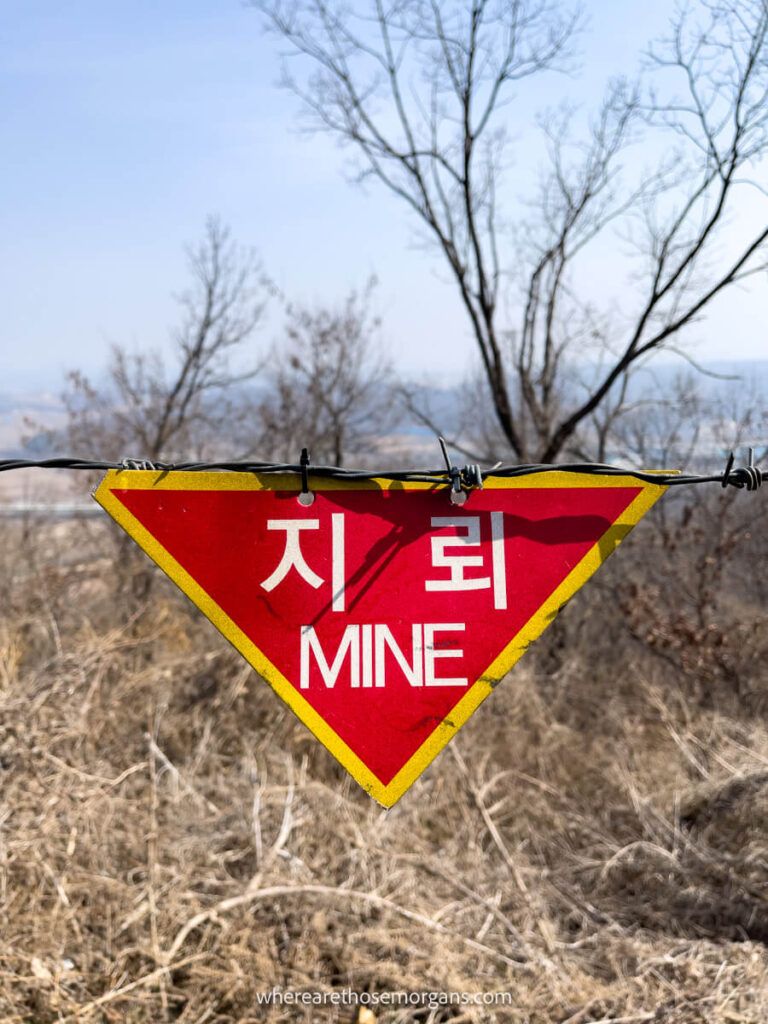 Red mine sign along the DMZ