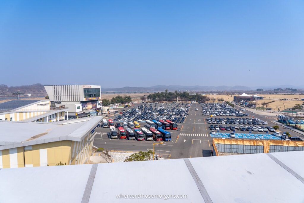 Birds eye view of parking lot at Imjingak Park