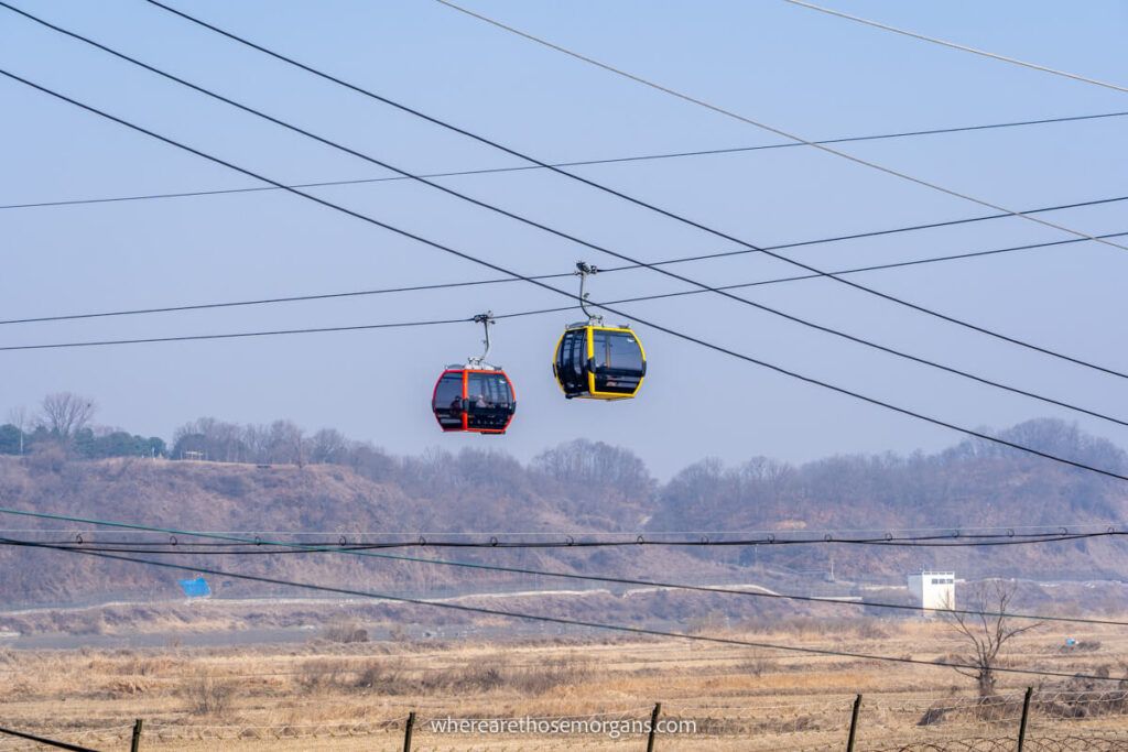 A red an yellow car from the Imjingak Peace Gondola at the DMZ