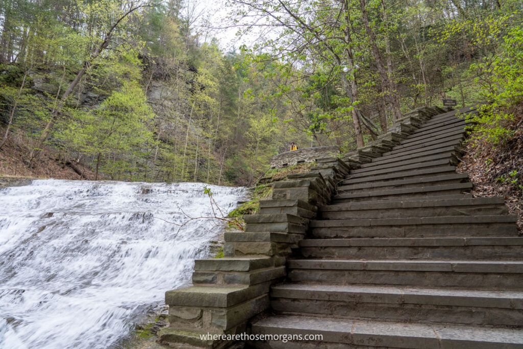 Stairs and waterfall view at a NY state park