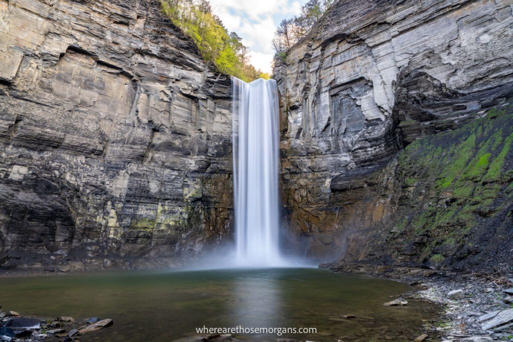 Heavy flowing Taughannock Falls in upstate new York during the spring season