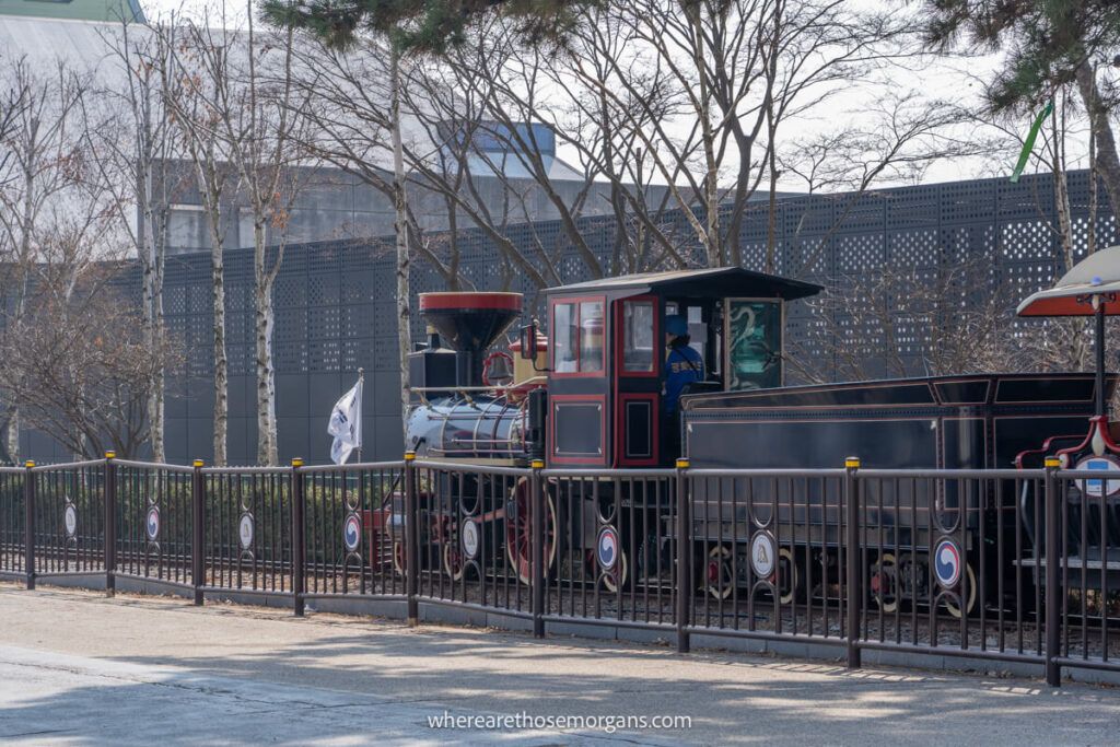 Rideable black and red train in South Korea