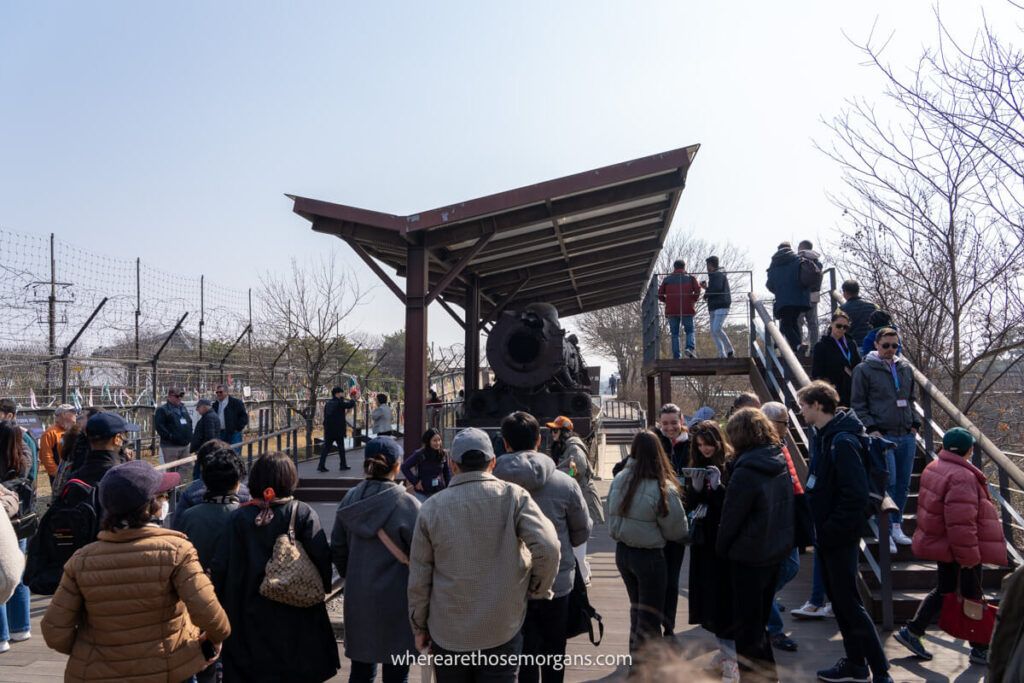 Visitors exploring Imjingak Park near the DMZ in Seoul, South Korea