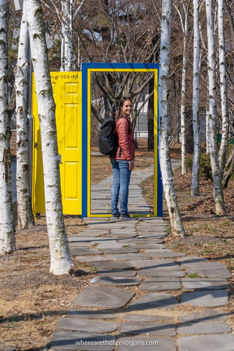 Person walking through doorway at Imjingak Park