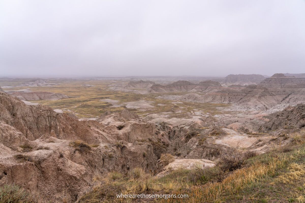 A light snow dusting the Badlands in South Dakota