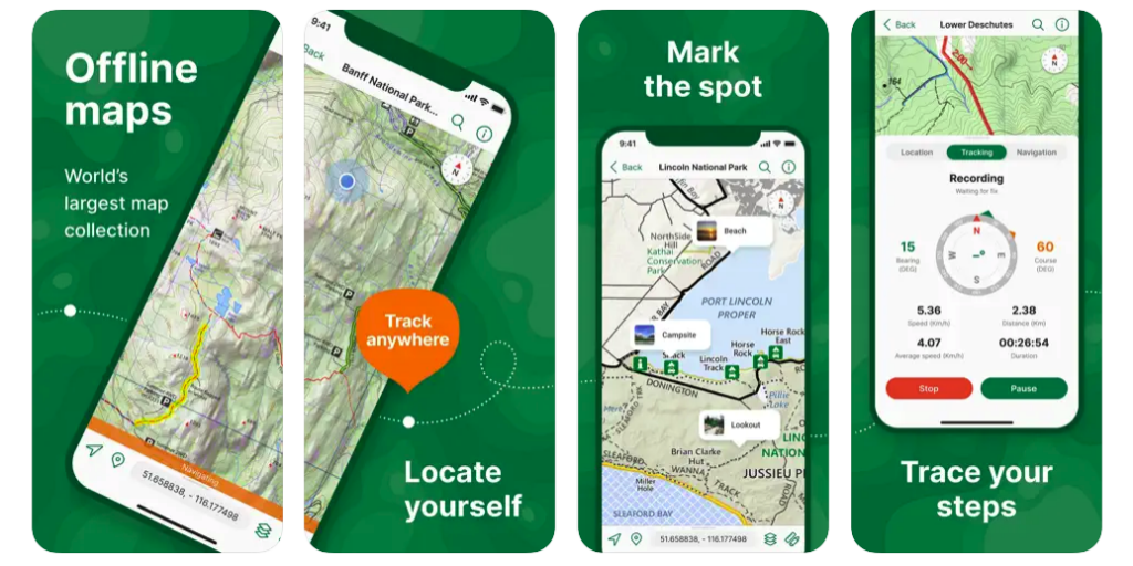 Screenshots of the popular Avenza Maps best used for hiking trails
