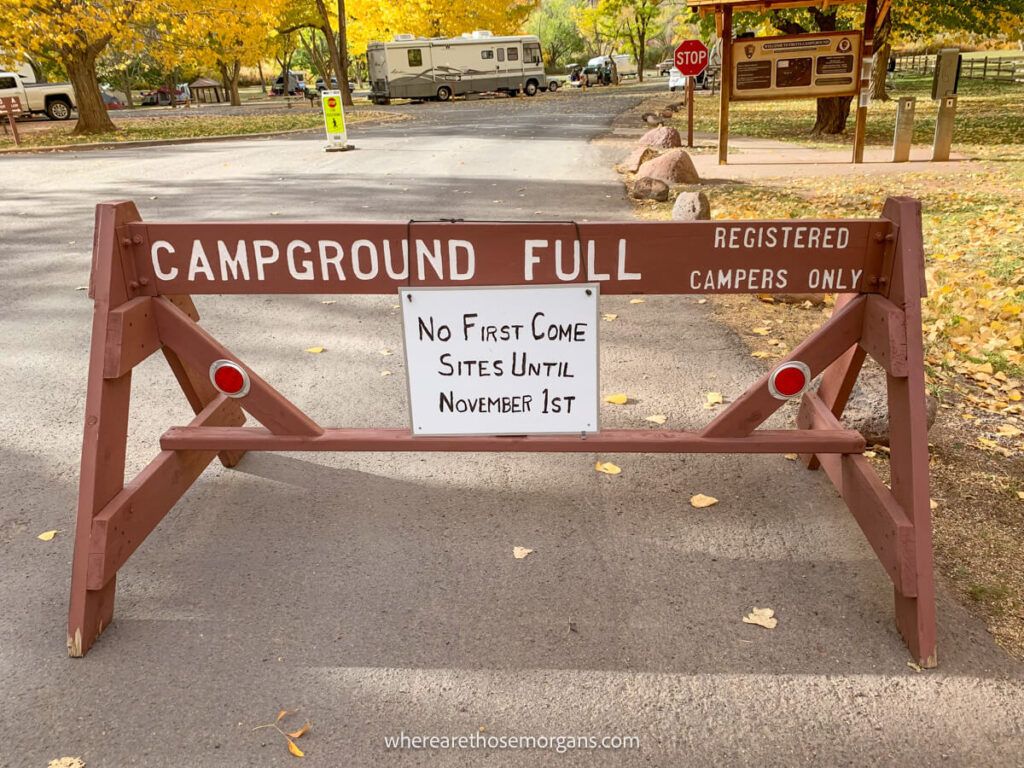 Campground full sign at the Fruita campground