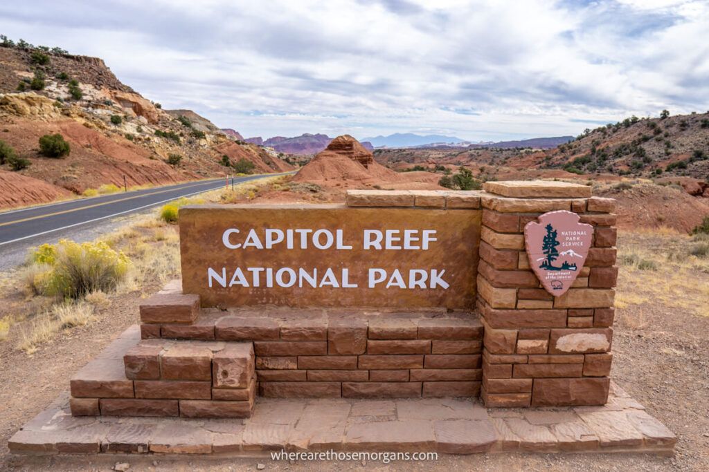 Stone entrance sign to Capitol reef national park