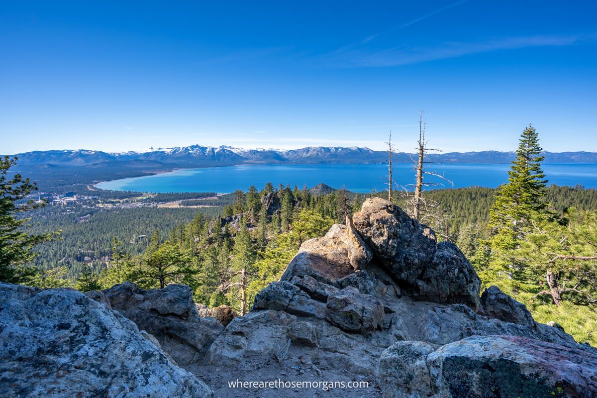 Rocky outcrop at the summit of a Castle Rock hike with views over South Lake Tahoe