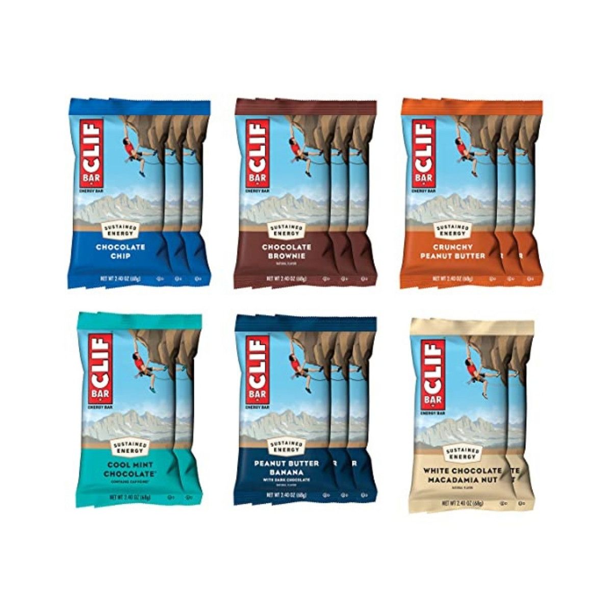 Six different kinds of Clif Bars are cheap hiking gifts