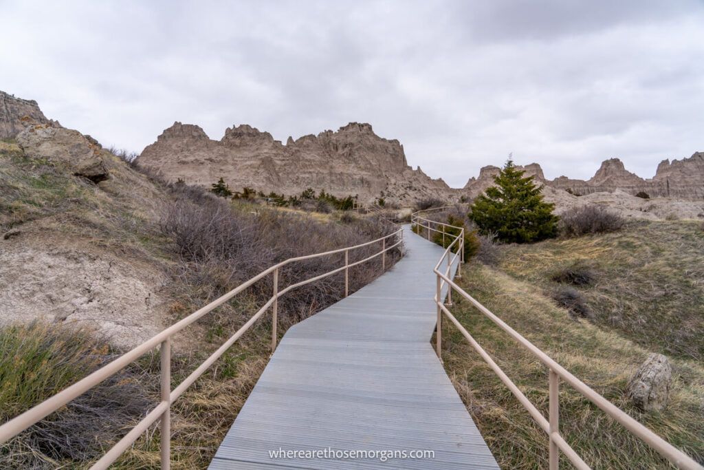 A section of the boardwalk and unique sand formations in South Dakota