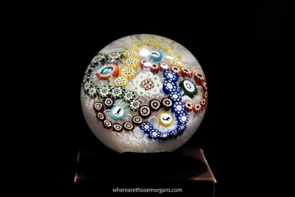Close up intricate details of a glass paperweight