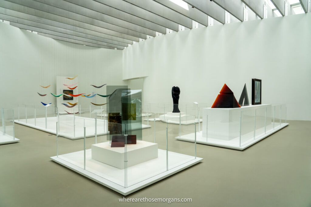 Numerous displays in the Contemporary Art and Design Gallery