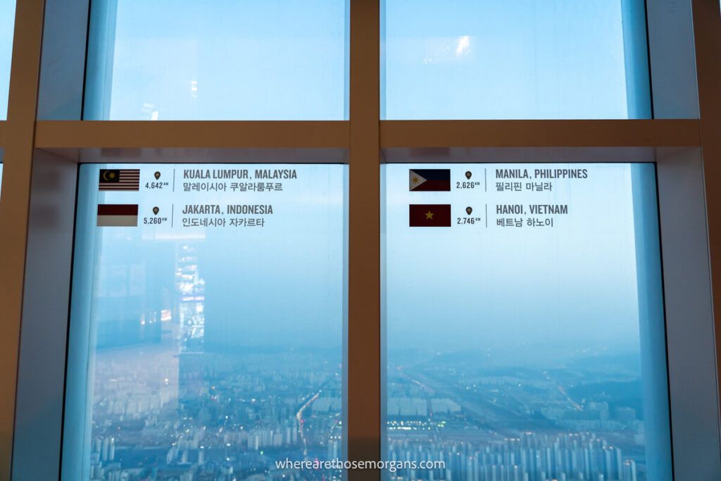 Distance countries listed on the windows