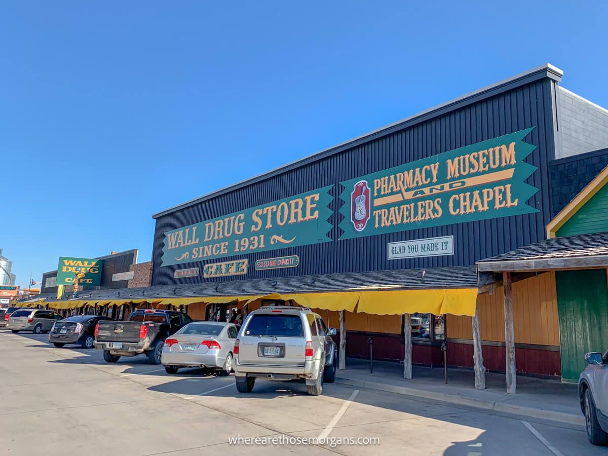Wall Drug Store in South Dakota with many car parked in front during the day