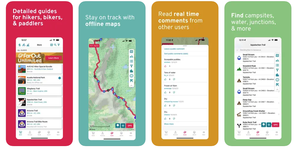 Screenshot featuring the farout hiking app