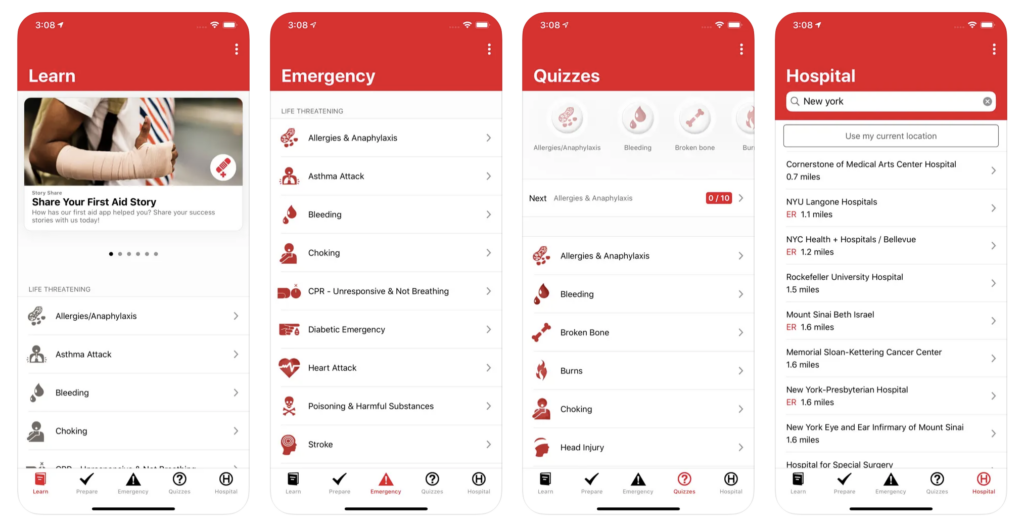 American Red Cross first aid screenshots for outdoor safety