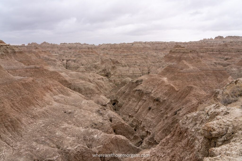 Eroded ravines and gullies in Badlands National Park
