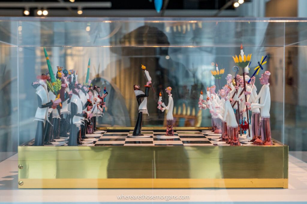 A popular chess set at the Corning Museum of Glass depicting Christians and Jews
