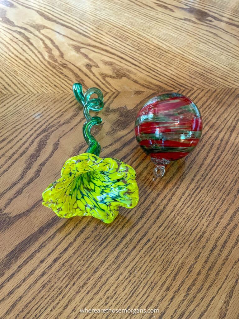 Yellow flower and red ornament from the Corning Museum of Glass