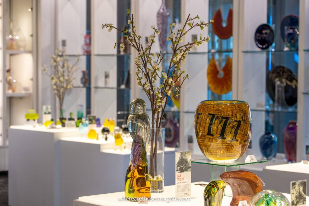Glass objects for sale in the shops at the Corning Museum of Glass