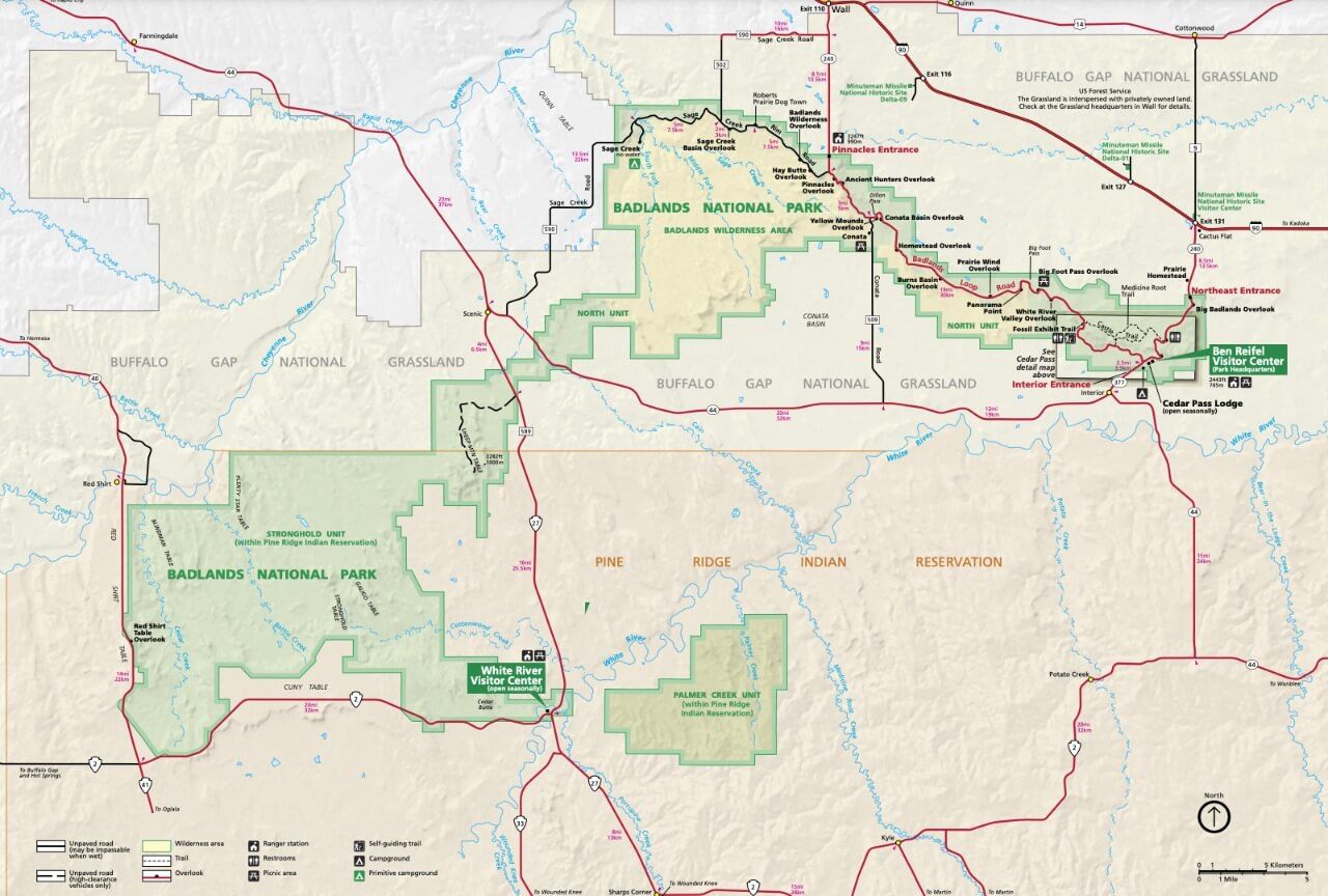 Map of Badlands National Park in South Dakota