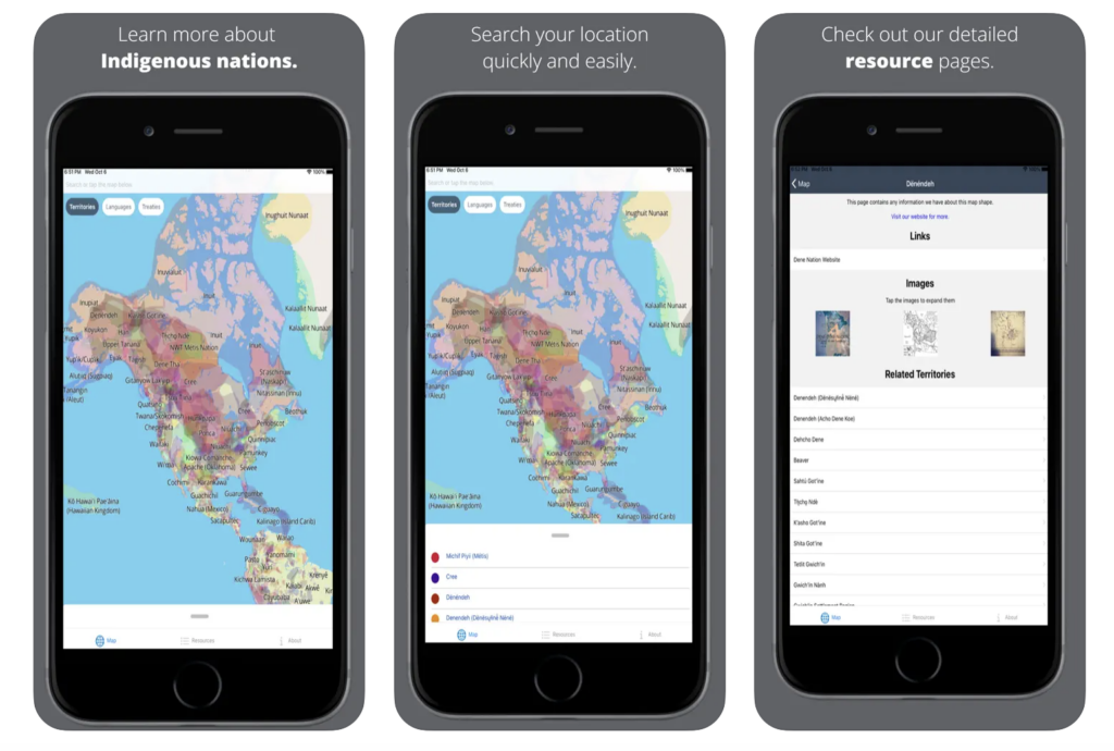 Snapshots of the Native Land.ca to help users find Indigenous land