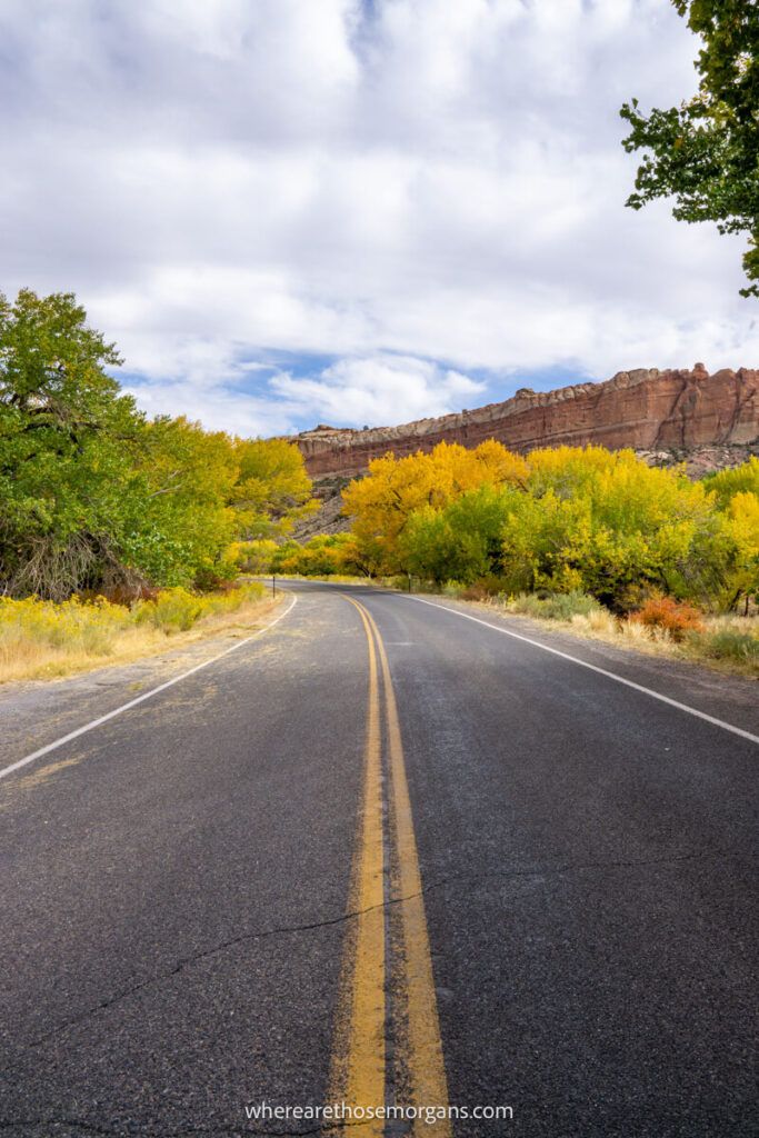 A paved section of road running through Capitol Reef National Park