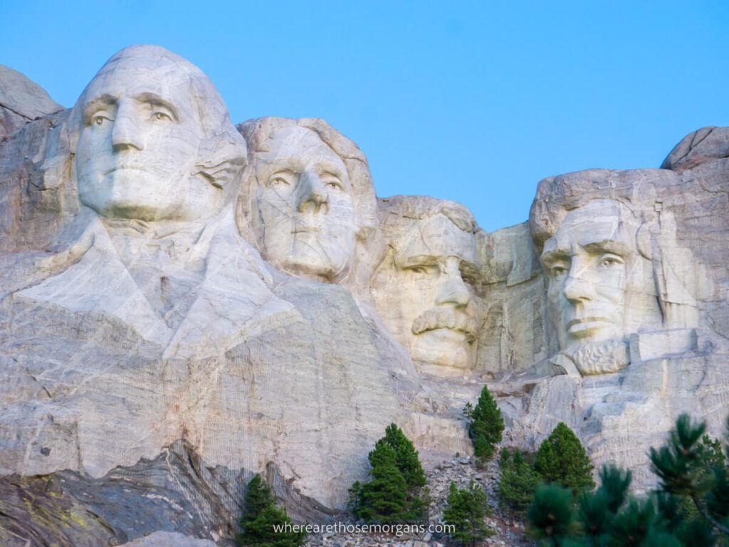 Mount Rushmore presidential faces carved into rocks