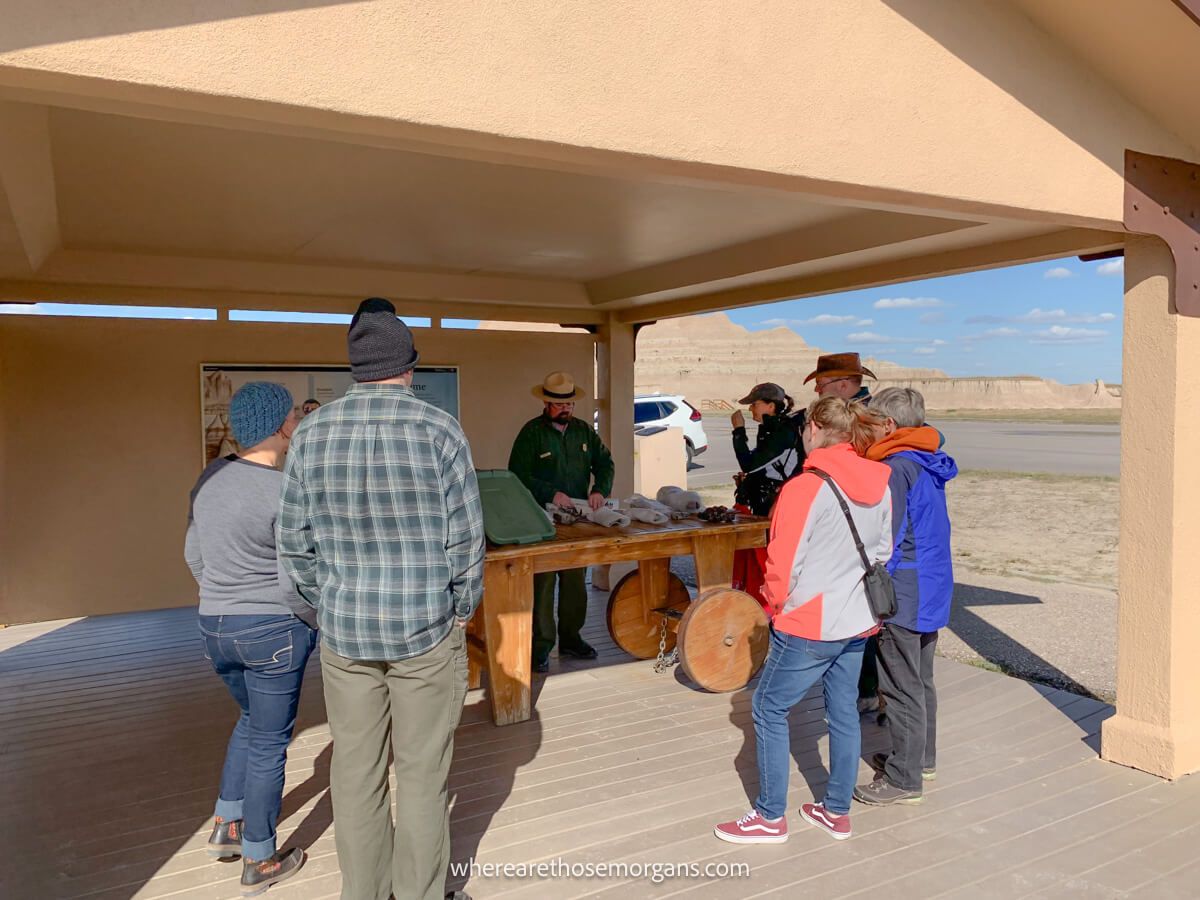Visitors learning about fossils during a ranger led presentation